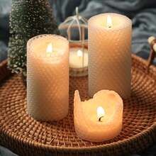 4/6/8 Pack Hand Rolled Ivory White Honeycomb Beeswax Pillar Candles, 2 X 4 Inches Smokeless Unscented Handcrafted Decor Candles, Natural Clean Burning Candles, Ideal Home Table Ornaments & Premium Gifts For Candle Enthusiasts - 白色 - 查看 6