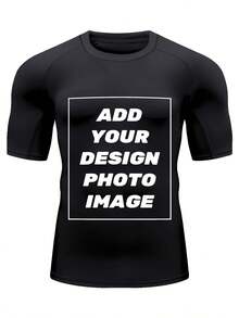 Custom Men's Basic Skins Short Sleeve Rash Guard Swim Shirts Personalized Print Quick Dry Bathing Shirt For Men Fishing Surfing- Add Your Image Photo Design Special Gift - Black - View 3