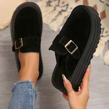 Women Low Heel Slip On Loafer Shoes Flat Round Toe Wedge Buckle Soft Bottom - 黑色 - 查看 4