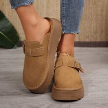 Women Low Heel Slip On Loafer Shoes Flat Round Toe Wedge Buckle Soft Bottom - Lạc đà - Xem 4