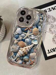 Seashell Printed Cream Texture Electroplated Soft Phone Case Compatible With IPhone 17/17 Pro Max, 16/16 Pro/16 Pro Max, 15, XR, 7P/8P, P12 Pro Max, P13 Pro Max, P14 Pro Max, P13, P14, P11, P12, P14, XS/S/XS Max/7/8, Cute & Fashionable Thick Protective Cover - Multicolor - View 2