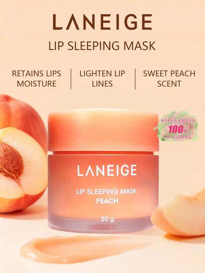 Laneige 20克蜜桃唇部睡眠面膜，密集修护，深层补水，淡化唇纹，改善干燥起皮的唇部。富含维生素C和抗氧化剂，提亮唇色。锁住水分和营养，防止夜间水分流失。粉色凝胶质地，水润不黏腻，甜美浆果香氛 | 韩国化妆品，礼盒装，20克/0.70盎司。