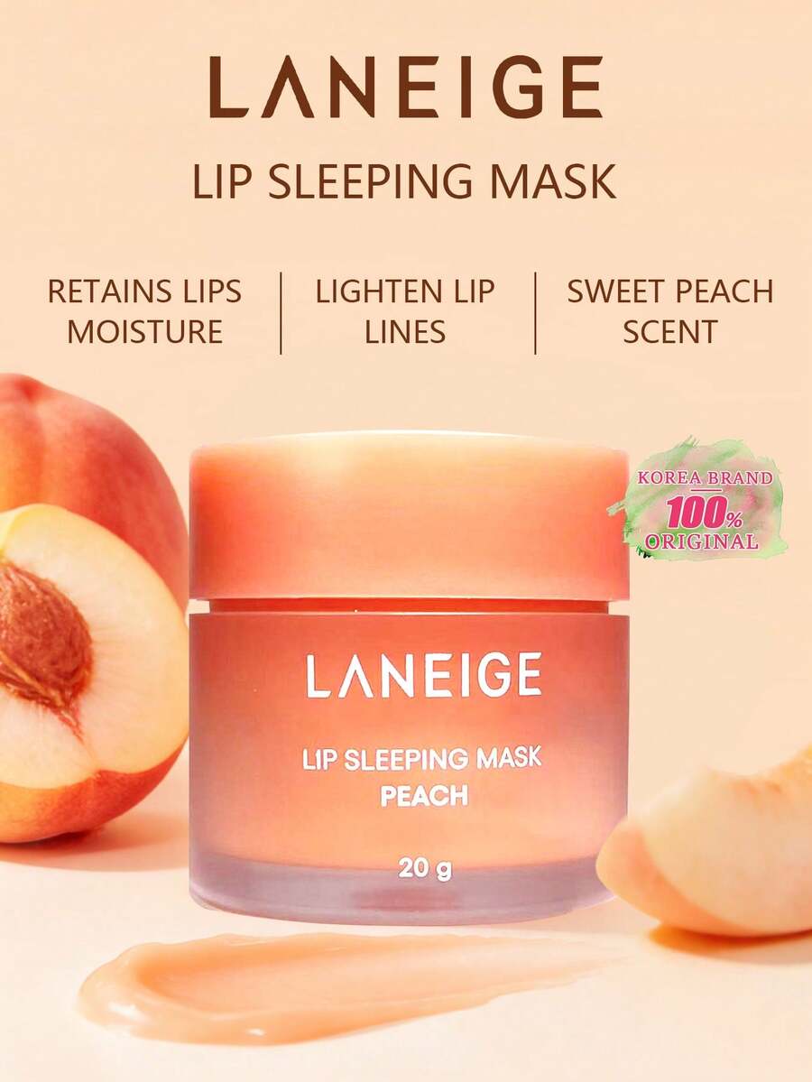Laneige 20克蜜桃唇部睡眠面膜，密集修护，深层补水，淡化唇纹，改善干燥起皮的唇部。富含维生素C和抗氧化剂，提亮唇色。锁住水分和营养，防止夜间水分流失。粉色凝胶质地，水润不黏腻，甜美浆果香氛 | 韩国化妆品，礼盒装，20克/0.70盎司。