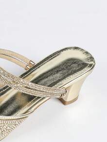 Giày sandal cao gót vừa phải, hở mũi, đính đá lấp lánh dành cho nữ, kiểu dáng sang trọng với khóa cài, mũi nhọn, gót dày, thích hợp cho các bữa tiệc mùa xuân/hè. - Vàng - Xem 8