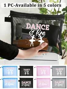 舞蹈主题网眼化妆包，红色气垫便携收纳袋，印有“Dance”字样和跳舞女孩图案，化妆包，护肤包，旅行必备，宿舍用品 - 彩色 - 查看 17