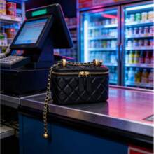 Elegant Mini Quilted Crossbody Bag With Gold Chain, Fashionable Small Shoulder Purse For Women, Perfect For Evening, Party & Casual Outfits - 黑色 - 查看 2