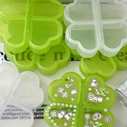 1个三叶草造型办公桌收纳盒 - 迷你整理盒，可DIY分隔盒，小型药盒，装饰贴纸，首饰盒，便携式，分隔软糖盒