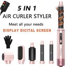 ATOPSKINS 2026升级版五合一多功能造型工具（卷发棒+吹风机+热风梳+直发梳）| 5个可拆卸可互换刀头+3档温度设置+LED数字温度显示及精准调节| 自动卷发，打造沙龙级卷发/波浪/直发/柔顺造型| 蓬松刘海 - 粉色 - 查看 13