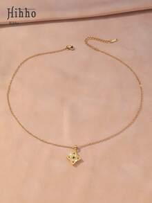 Hihho 1pc Green Shadow Clover Necklace, Gentle Daily Wear, Romantic Vibe Choker For Dates & Gatherings, 2 Options Available - Four-leaf Clover - View 4