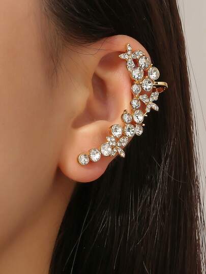 1pc Fashionable New Rhinestone Ear Clip Earrings, Casual & Party Wear For Women