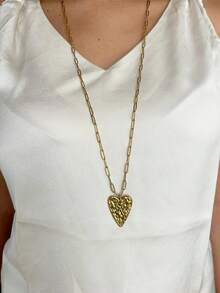 1pc Stainless Steel Minimalism Long Necklace Gold Paperclip Chain Exquisite Heart-Shaped Pendant Necklace For Women - Gold - View 1