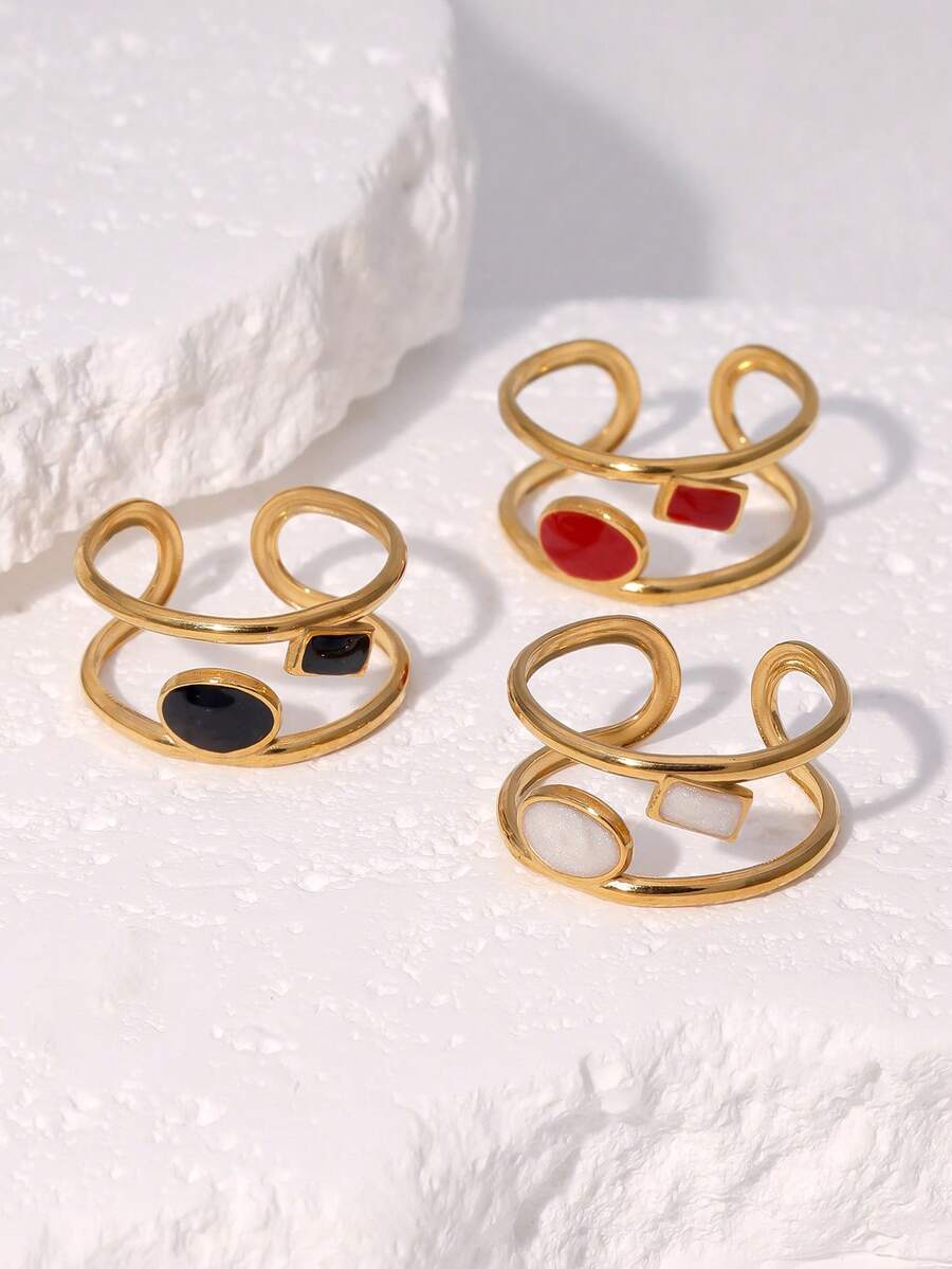 1枚简约经典复古法式优雅个性化高端镀层不锈钢几何开口戒指，适合女士日常、派对和约会佩戴 - 開口戒 - 查看 1