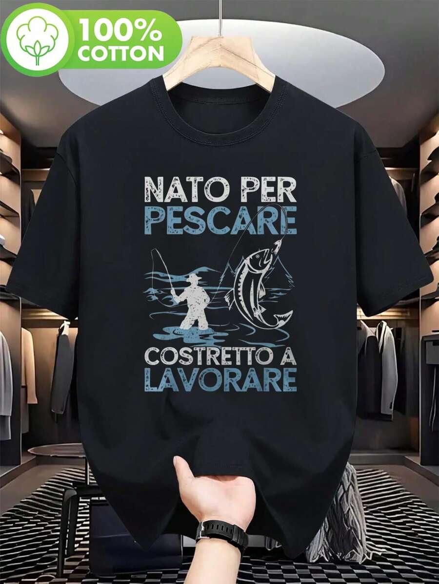 男性用ボーン・トゥ・フィッシュ バックプリントTシャツ - レギュラーフィットで通気性のある釣り用Tシャツ、釣り人、カジュアルなアウトドアウェア、理想的なギフトに最適 - 耐久性があり快適な釣り旅行用アパレル、春夏秋のアウトドアウェア（洗濯機で洗えます） - ブラック - チェックする 1