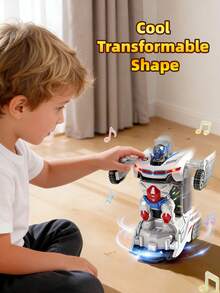 3+ Years Old Boys' Toys, 2-In-1 Transforming Car To Robot, Cool Lighting Effects, Auto-Turning When Encountering Obstacles, Battery Powered Transforming Car And Toy Vehicle, Perfect Birthday Gift - Multicolor - View 3