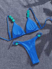 Bộ bikini áo tắm nữ, đồ bơi đính hạt, màu vàng, trắng, xanh dương, hồng, nâu, trang phục thời trang cho kỳ nghỉ, trang phục đi biển, hẹn hò, tiệc trà chiều, váy cưới, bộ đồ thanh lịch cho phụ nữ, lễ hội âm nhạc, OOTD, từ thành phố đến bãi biển, câu lạc bộ Bohemia SS26, đồ đi biển mùa xuân và hè. - Màu xanh lam - Xem 5