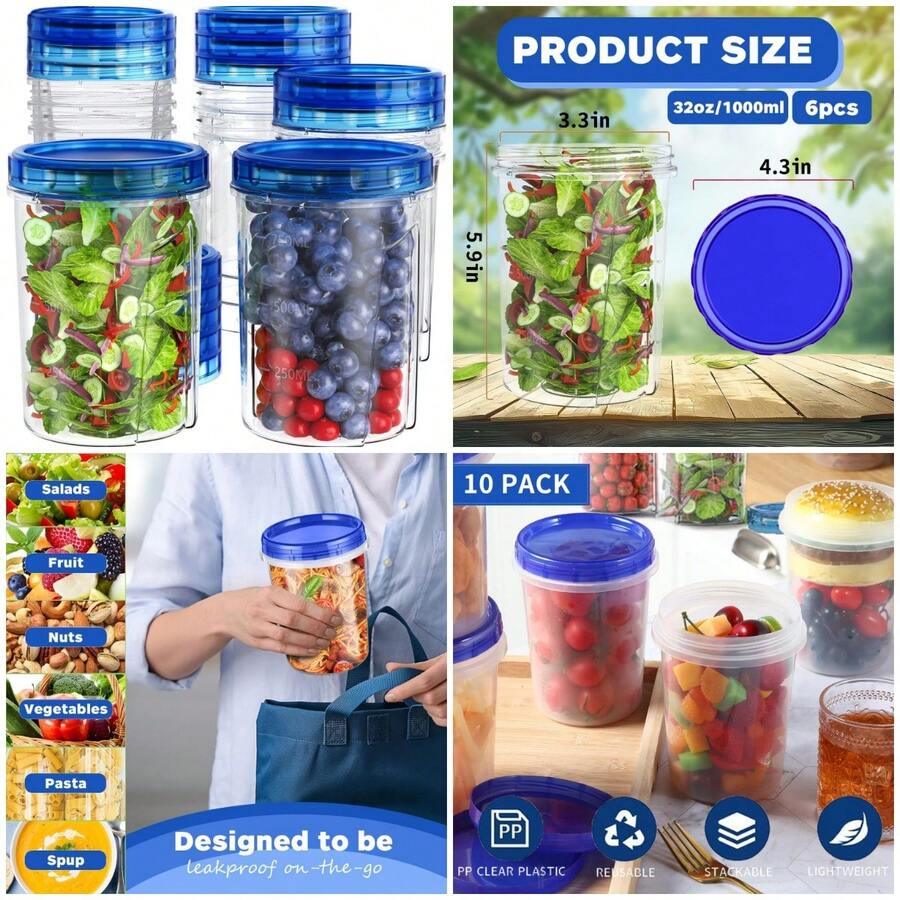Delicatessen Recipientes Para Alimentos Con Tapas (32 onzas – Paquete de 10), Contenedores Para Congelador Para Alimentos Con Ta - Ver 1