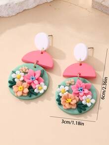 1 Paio di orecchini fatti a mano in argilla morbida con motivo floreale 3D colorato e naturalistico, alla moda e unici, adatti per feste, uso quotidiano e come regalo - Multicolore - Visualizzare 6