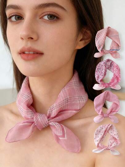 1 pieza Nuevo pañuelo cuadrado pequeño con lunares, pañuelo versátil y elegante de estilo coreano para el cuello o la cabeza, bufanda de moda para mujer, primavera/verano/otoño