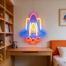 Luz de pared de neón con forma de cohete, iluminación con tema espacial alimentada por USB, adecuada para sala de ocio de hombres, sala de juegos, dormitorio, idea de regalo genial - Cohete - Ver 6