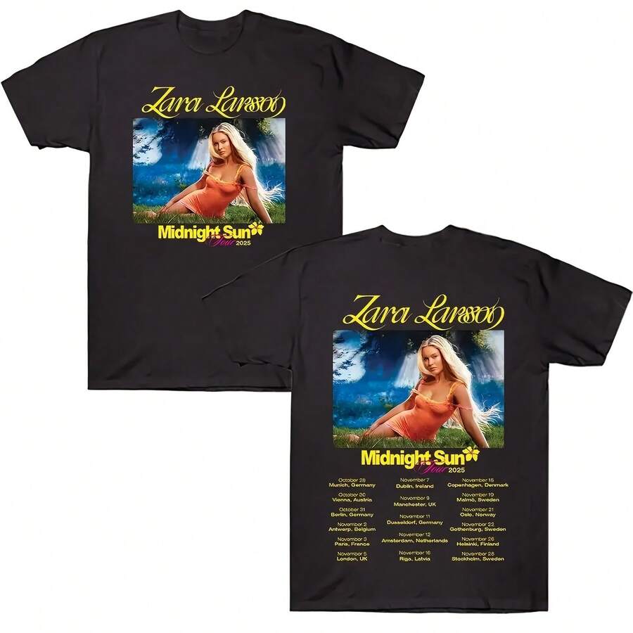 Y2k Short Sleeve ZaraS Larsson Midnight Sun Tour T Shirt Men Women Cotton Tees Casual Round Neck Clot - 黑色 - 查看 1