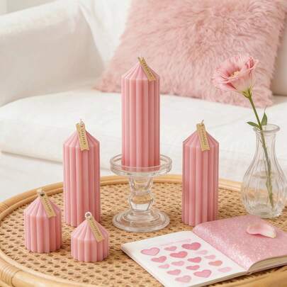 1pc 5cm Pink Spire Shaped Scented Candle, French Vintage Cylindrical Aromatherapy Candle, Smokeless, Suitable For Home Decor, Wedding, Party, Photography Props And Creative Gifts, High-Quality Soy Wax, Ideal For Birthday And Graduation Gifts