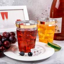 20pcs Transparent Gold Cups - 7oz (Approx. 200ml) Crystal Clear Cups Suitable For Juice And Cold Drinks, Wedding And Party - Gold - View 7