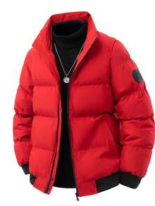 Chaqueta Acolchada con Estampado de Cabeza de Tigre para Hombre | Corte Ajustado, Térmica, Invierno - Rojo - Ver 4