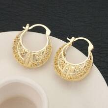 1 Pair/2pcs Retro Elegant Religious Copper Hoop Earrings - Inlay Virgin Mary And Flower Shaped Filigree Hollow Design, Luxury Hypoallergenic Jewelry, Ideal For Casual & Gift Giving Virgin - Our Lady - View 4