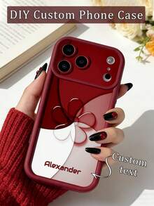 1pc Customized Name, Red Bow Tie Design TPU Bumper Thick Shockproof Protective Phone Case Compatible With Apple 17 Pro Max/16 Pro Max/15 Pro/14 Plus/13 Pro/12 Pro Max/11/Xs Max/8/7 Phone Accessories - Burgundy - View 1