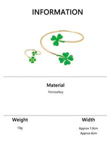 1 Bracelet+1 Ring - Casual Classic Four Seasons Simple Small Flower Daily Women's Two Pieces Jewelry Set Suitable For Daily Commuting Wear - No Gift Box - Green - View 5