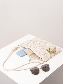 碎花单肩包，女士手提包，波西米亚风，夏季沙滩包，旅行必备，邮轮必备，女士度假装，钩针编织套装，优雅女士钱包，女士礼物（图案随机） - 杏色 - 查看 5