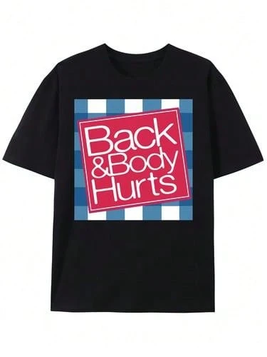 Camiseta estampada para hombre, ideal para la primavera: corte relajado con un mensaje humorístico: "Dolor de espalda y corporal". - Negro - Ver 1
