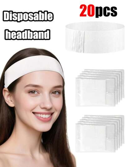 20/10/1pc Disposable Non-Woven Headband, High Elasticity, Breathable And Not Easy To Fall Off, Independently Packaged Face Wash Headband, Stretchable, Soft Skincare, Adjustable With Hook And Loop, Exclusively For Beauticians, Used For Women's Hydrotherapy And Makeup, Essential For Travel Fashion Hair Accessories,Women Hair Bands