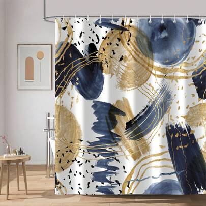 1pc Retro Abstract Graffiti Shower Curtain, Graffiti Color Block Printed Shower Curtain, Various Room Decoration Partition Shower Curtain, Bathroom Accessories Shower Curtain, Bathtub Curtain