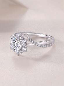 925 Sterling Silver Moissanite Ring For Women, Hypoallergenic, Engagement/Wedding Ring, Minimalist Niche Design, Versatile Daily Wear, Wedding/Anniversary/Birthday Gift, Gift Box Packaging - Silver - View 7