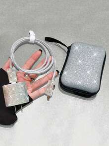 Shockproof Rhinestone 6pcs Set Rhinestone Data Cable Organizer Pouch Earphone Cable Protection Case Data Cable Pouch Square Coin Purse Multi Function Cable Protector Women's Day Gift - Multicolor - View 7