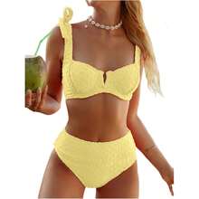 Push Up BikiniWomen's Yellow - L, Textured High Waisted Two Piece Swimsuit, Underwire Bathing Suit, Tie Shoulder Bikini, Swimwear For Women - 多色629 - 查看 1