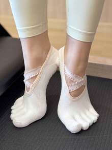 1/3/6 Pairs Women Yoga Socks, Non-Slip Pilates Socks For Beginners, Breathable Five Toe Socks For Indoor Sports, Dance, Ballet Style With Lace Ribbon, Lightweight Spring/Summer Version - Multicolor - View 13