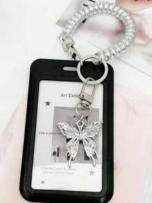 INS Style Pearl Bow Black Acrylic Hard Card Holder, Fashion Faux Pearl Black Mesh Bow Keychain With Black Clip, Fashion Phone Case Pearl Pendant, Minimalist Bow Design, Sliding Double Card Slot, Pearl Bow Keychain, Small Card Holder, Bus Card Holder, Seamless, Bank Card Holder, Metro Card Storage, Portable Hanging, Adjustable ID Card Holder Pendant Keychain, Suitable For Office Workers And Students, Perfect Gift, Mother's Day, Easter, Independence Day, Back To School, Wedding - Multicolor - View 7