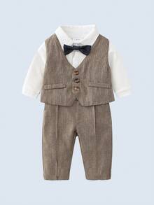 Bebé niño Body con lazo delantero & Chaleco blazer & Pantalones de tiras & Sombrero - Multicolor - Ver 2