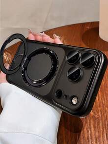 1 pieza Estuche de teléfono magnético de lujo con acabado mate semitraslúcido chapado, compatible con iPhone 17 Pro Max, 17 Pro, Air, 16, 15, 14, 13, 12 Pro Max Plus, cubierta trasera dura de PC - Negro - Ver 2