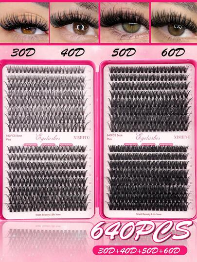 640pcs Cluster False Eyelashes, Thick Curly Eyelash Extension Kit, D-Curl, 8-16mm Mixed Length, DIY Eyelash Extension Set, DIY Lower Lash Extension Tutorial, Fluffy Soft Individual Lashes, Create Voluminous Natural Y2K Butterfly Makeup Effect,Creates Soft Natural Lash Effect, High Capacity, Fluffy False Eyelashes Set, Large Capacity Lash Book, Suitable For Beginners, Multiple Lash Combinations, Meets Different Eye Makeup Needs