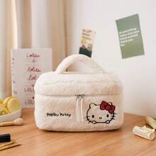 1pc Teddy Plush Embroidered Cosmetic Bag, Cartoon Large Capacity High-Quality Soft Fuzzy Makeup Storage Pouch, Autumn/Winter - Multicolor - View 4