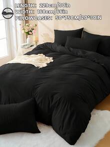 2/3件套纯色被套套装，床上用品，超柔软抗起球，亲肤透气，四季皆宜，可机洗，时尚卧室/婚礼装饰，多种尺寸可选，不含被芯和枕芯，家居必备，带拉链，卧室装饰，送父母/朋友的礼物，黑色 - 黑色 - 查看 13