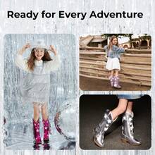 Girls Cowgirl Boots Pointed Toe Stars Tassel Western Cowboy Boots For Riding Vintage Fringe Platform Shoes - 銀色 - 查看 9