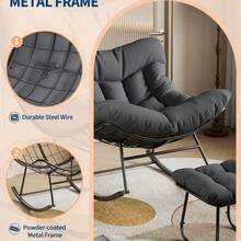 LIZHOUMIL Boho Egg Rocking Chair Set With Ottoman, Stylish Wire Patio Lounge Chair, Cozy Outdoor Accent Seat With Soft Padded Cushion, Modern Rocker For Porch, Backyard, Living Room, 2-Piece Set - Gray Staple Cloth - View 5