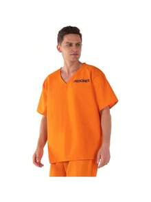 一套成人角色扮演囚服，包含上衣和裤子 - 亮橙色 - 查看 2