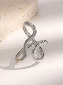 1pc Fashionable INS Personalized Exaggerated Niche Minimalist Chic Versatile High-Quality Plated Stainless Steel Asymmetrical Geometric Line Open Ring, Suitable For Women's Daily, Party, And Date Wear - Open Ring - View 4