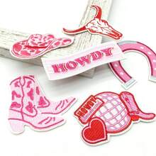 6pcs Pink Applique Cowgirl Embroidered Patches, Embroidered Iron On/Sew On Patches Cowboy Western Style Applique For Clothes, Dress, Hat, Jeans - C-pink - View 3