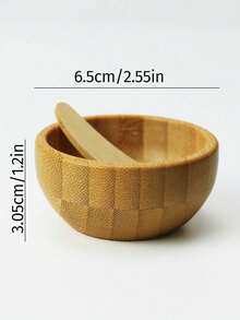 3件套DIY护肤面部工具面膜搅拌碗套装，竹制面膜搅拌工具套装，包含面膜碗、刮刀、勺子、涂抹器，面部美容师用品（竹子纹理均为天然生成，略有差异） - 彩色 - 查看 3